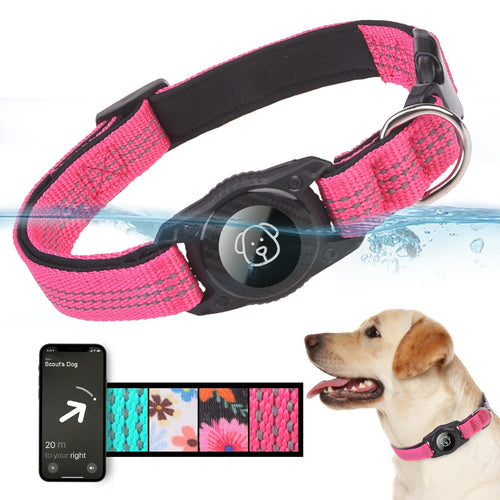 BINGPET AirTag Dog CollarIP68 Waterproof Airtag HolderUltra-Durable Reflective Dog Collar with Padded for TrackerAdjustable Heavy Duty Dog Collar for Small Medium Large Dogs(M(15"-19")Pink)